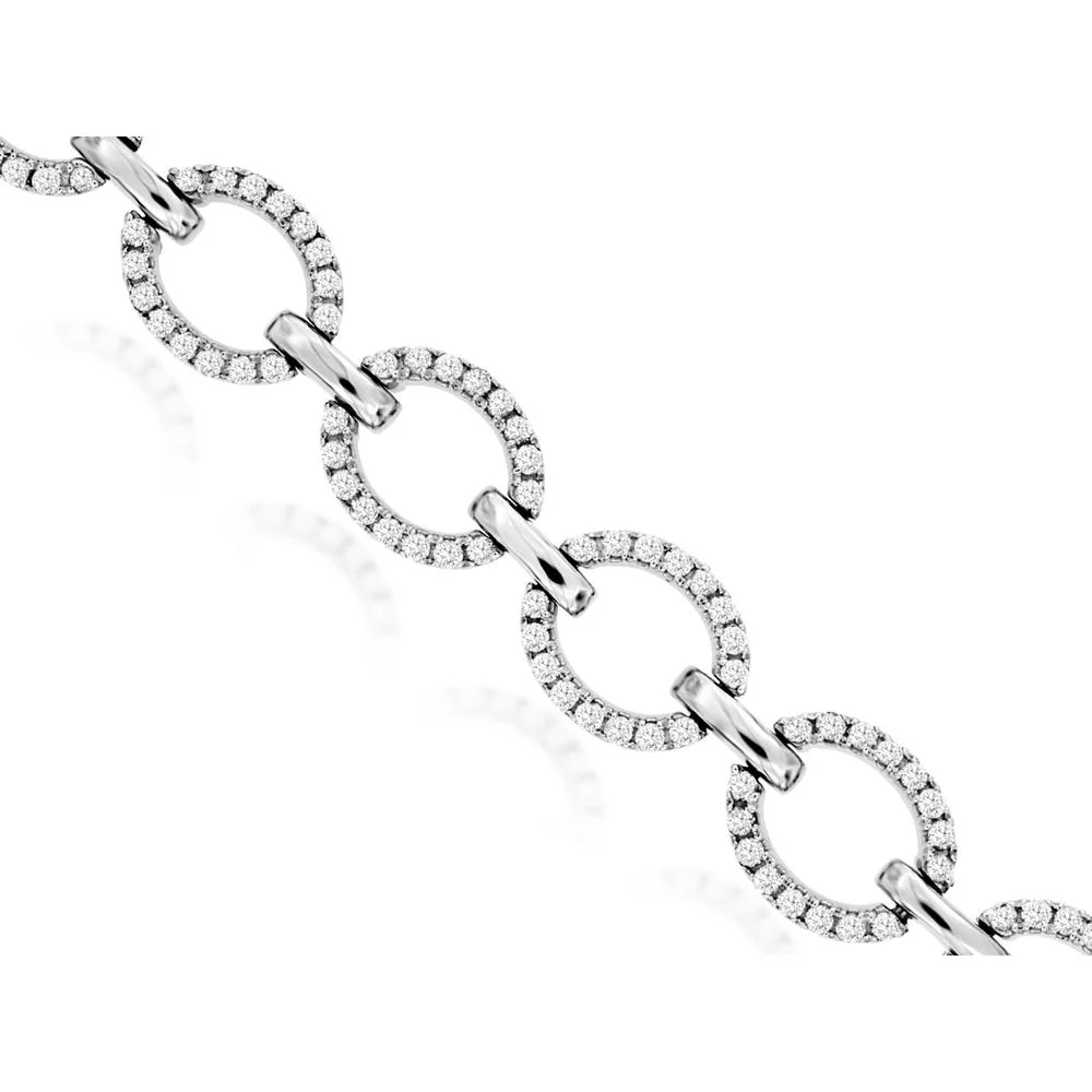 14K White Gold Diamond Halo Bracelet - 2.05 Carats Total Diamond Weight - Royal Jewelry