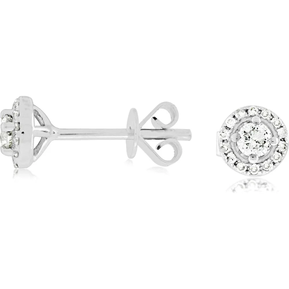 14K White Gold Diamond Halo Stud Earrings with Round Cut Diamonds - 0.25 Carats Total Diamond Weight - Royal Jewelry