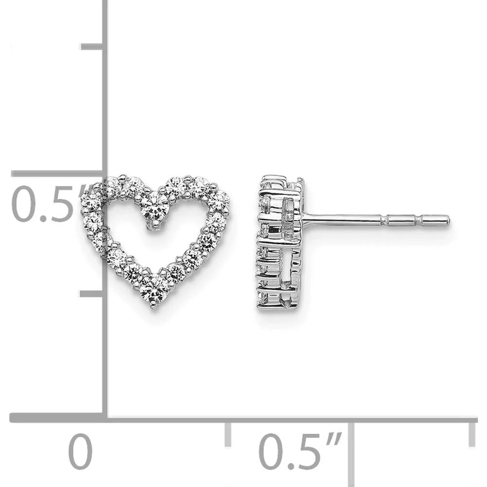 14K White Gold Diamond Heart Earrings - 1.00 Carat Total Diamond Weight by Oro Pregiato - Image 2