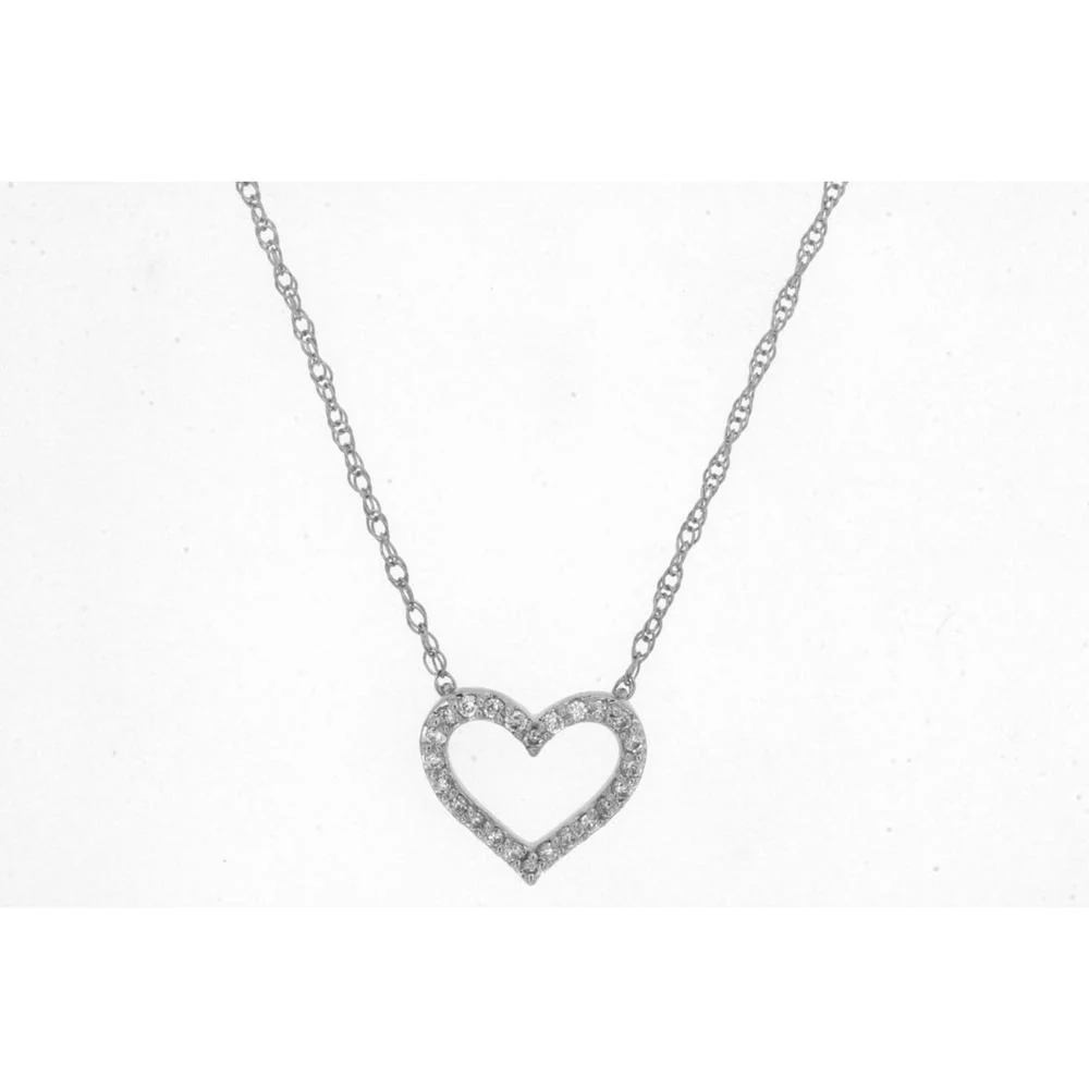14K White Gold Diamond Heart Pendant Necklace - 0.07 Carats Total Diamond Weight - Royal Jewelry
