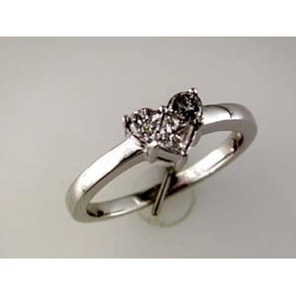 14K White Gold Diamond Heart Ring with Princess and Trillion Cut Diamonds - 0.48 Carats Total Diamond Weight - Royal Jewelry