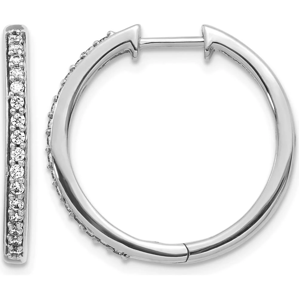 14K White Gold Diamond Hinged Hoop Earrings with 32 Round Diamonds - 0.008 Carat Total Diamond Weight by Monteluci Fine Jewelry