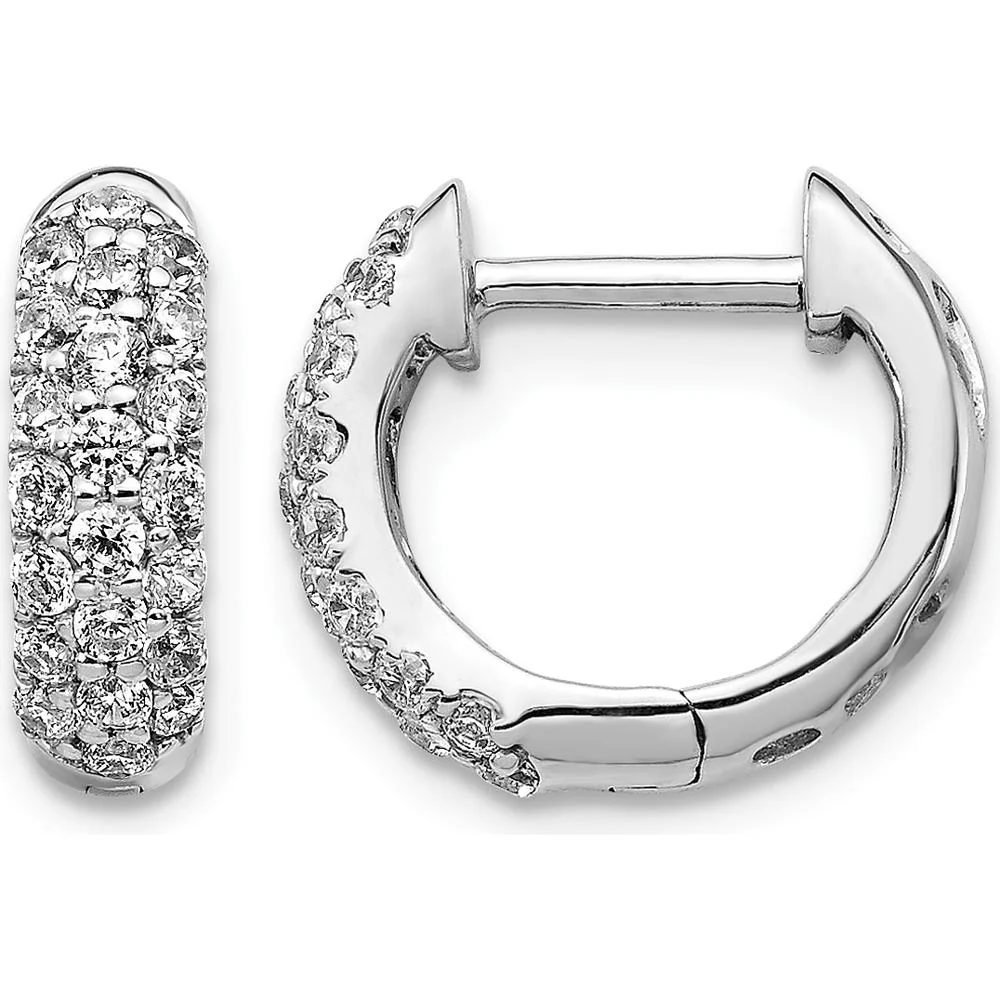 14K White Gold Diamond Hinged Hoop Earrings with 44 Round Diamonds - 0.012 Carat Total Diamond Weight by Monteluci Fine Jewelry