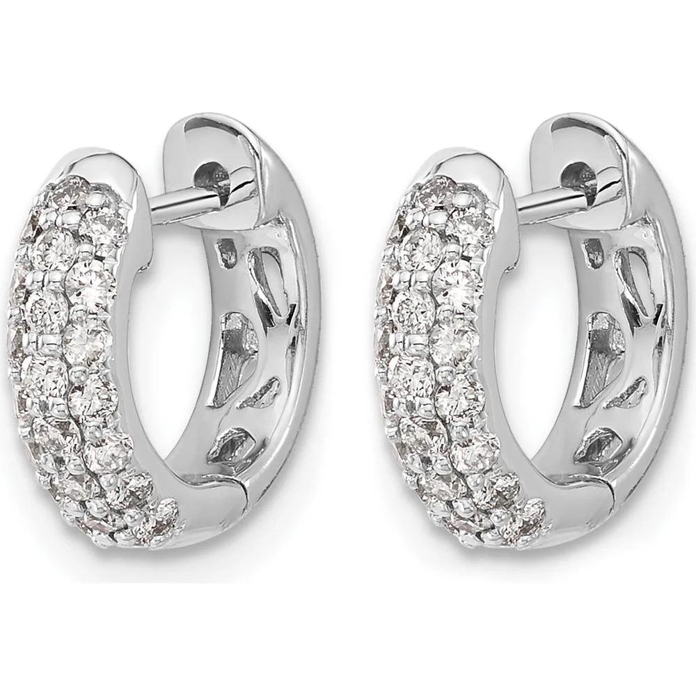 14K White Gold Diamond Hinged Hoop Earrings with 44 Round Diamonds - 0.012 Carat Total Diamond Weight by Monteluci Fine Jewelry - Image 2