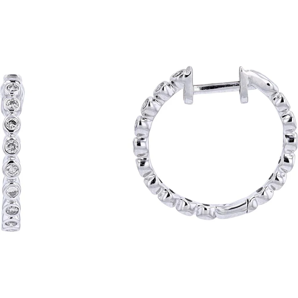 14K White Gold Diamond Hoop Earrings - 0.27 Carat Total Diamond Weight