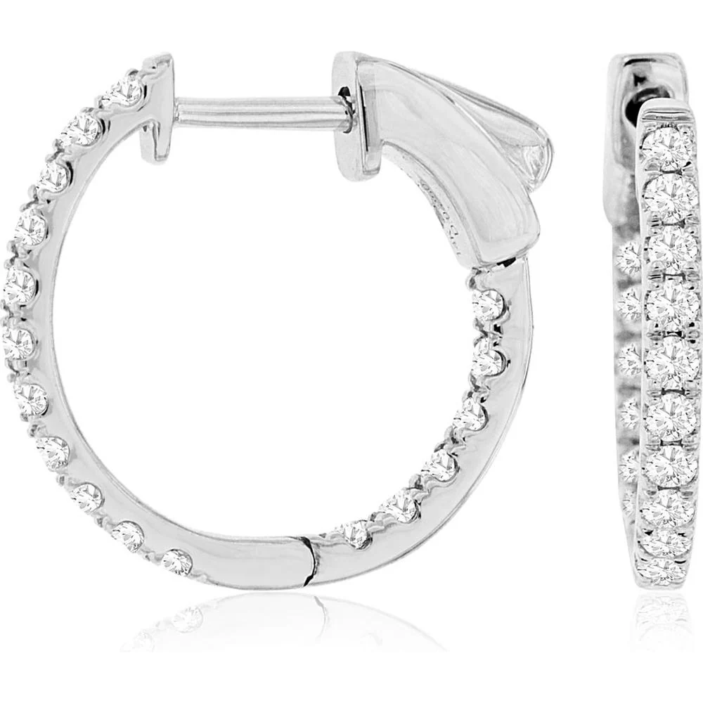 14K White Gold Diamond Hoop Earrings - 0.50 Carats Total Diamond Weight - Royal Jewelry