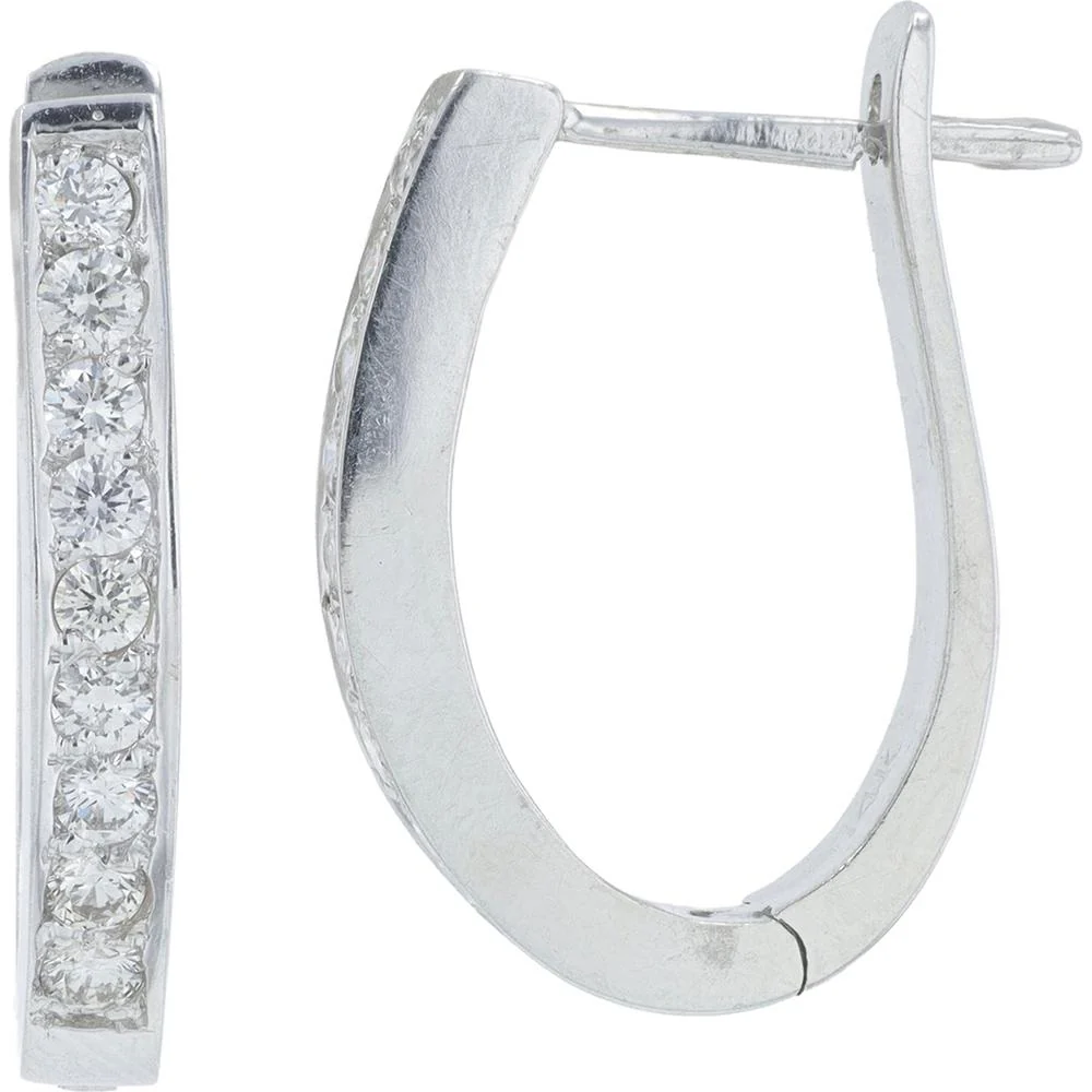 14K White Gold Diamond Hoop Earrings - 0.55 Carat Total Diamond Weight