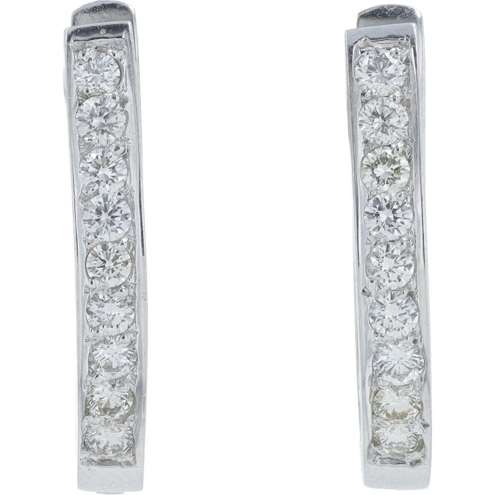 14K White Gold Diamond Hoop Earrings - 0.55 Carat Total Diamond Weight - Image 2