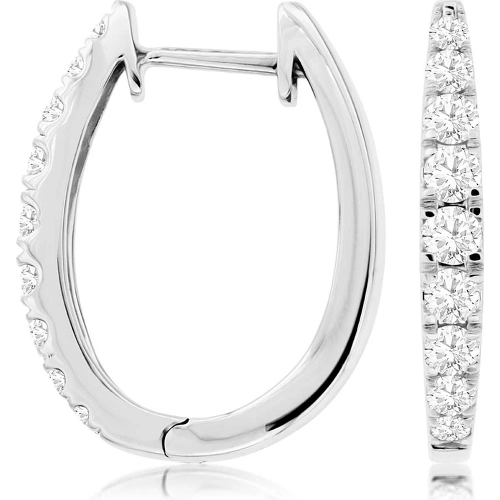 14K White Gold Diamond Hoop Earrings - 1.00 Carat Total Diamond Weight - Royal Jewelry