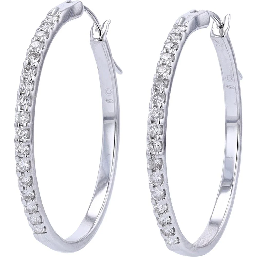 14K White Gold Diamond Hoop Earrings - 1/2 Carat Total Diamond Weight