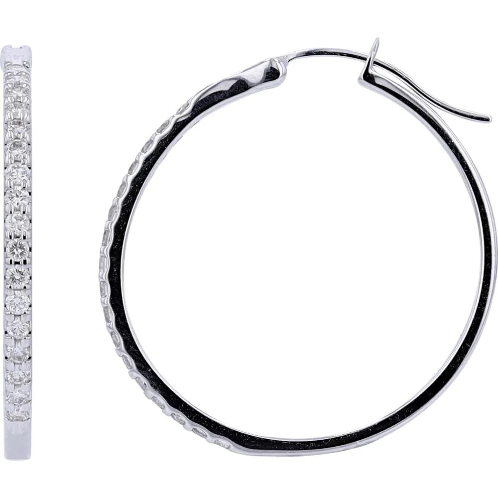 14K White Gold Diamond Hoop Earrings - 1/2 Carat Total Diamond Weight - Image 2