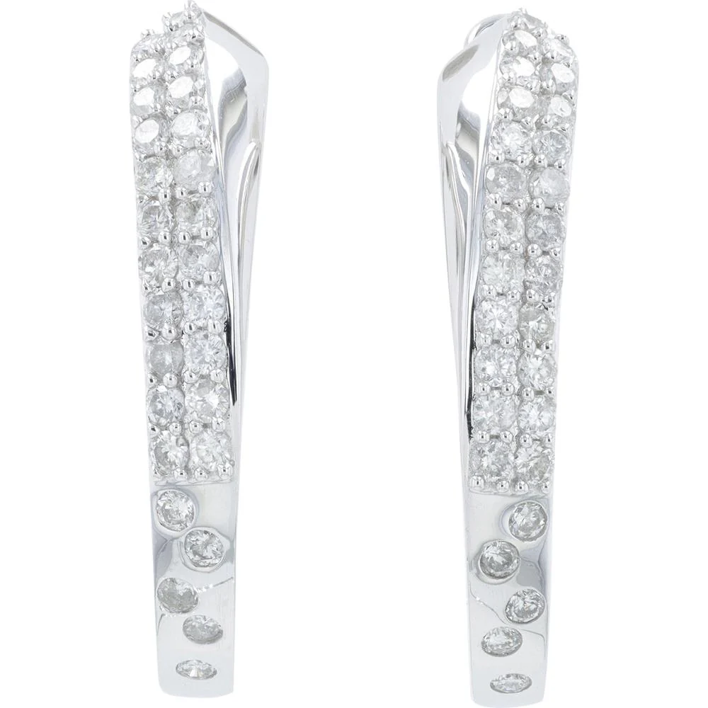 14K White Gold Diamond Hoop Earrings - 1.30 Carat Total Diamond Weight - Image 2