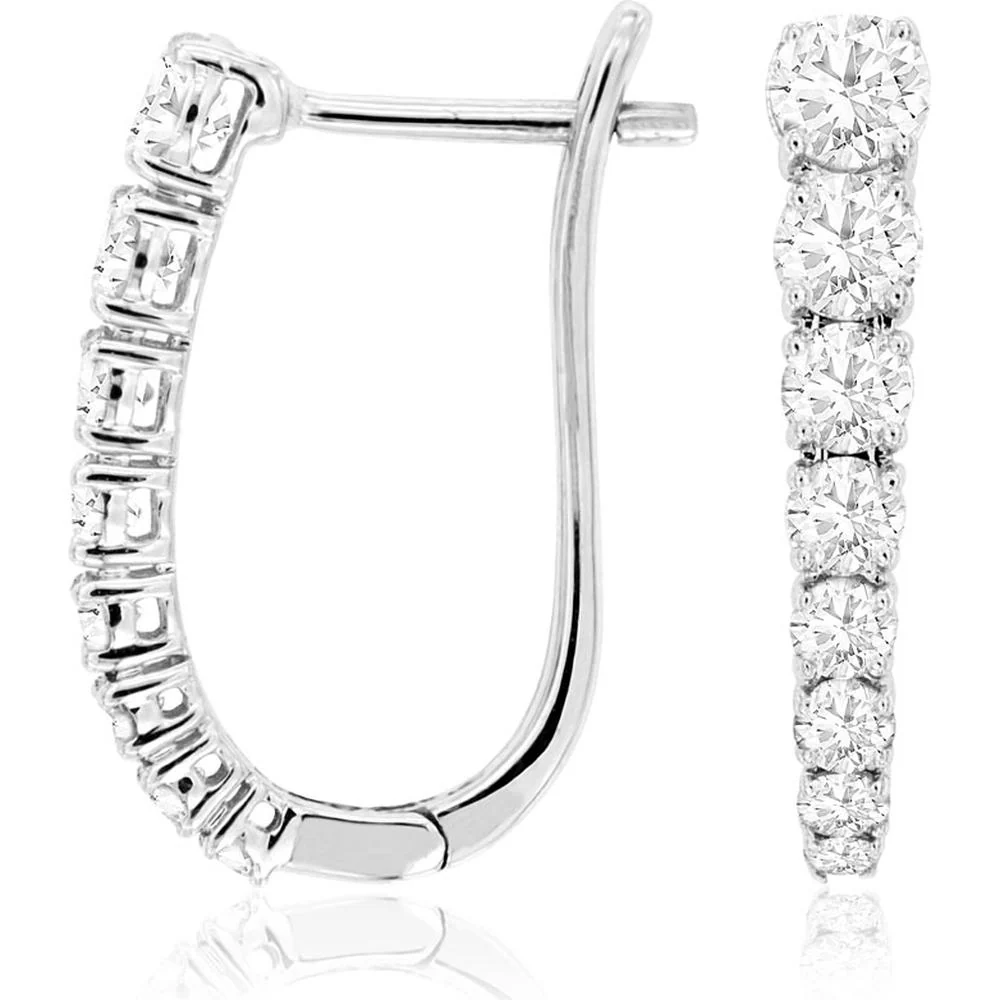 14K White Gold Diamond Hoop Earrings - 1.33 Carats Total Diamond Weight - Royal Jewelry
