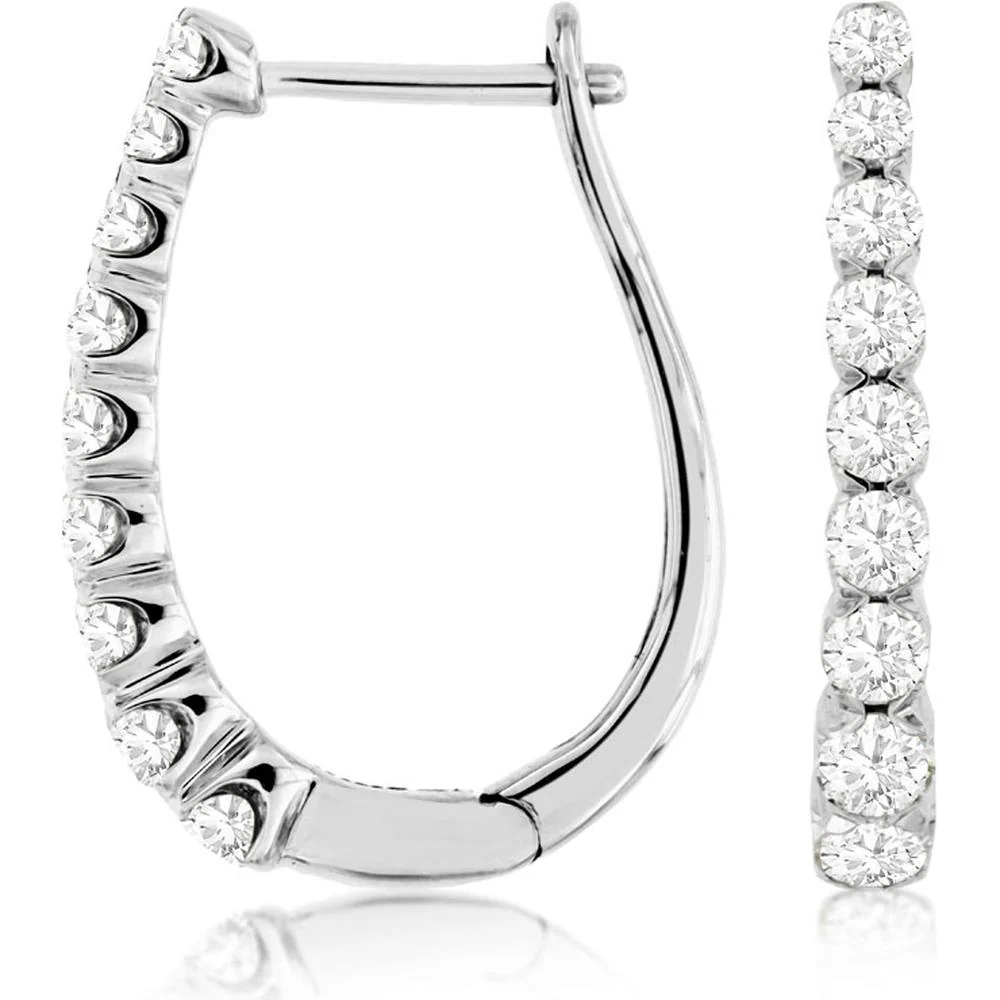 14K White Gold Diamond Hoop Earrings with 1.00 Carat Total Diamond Weight - Royal Jewelry