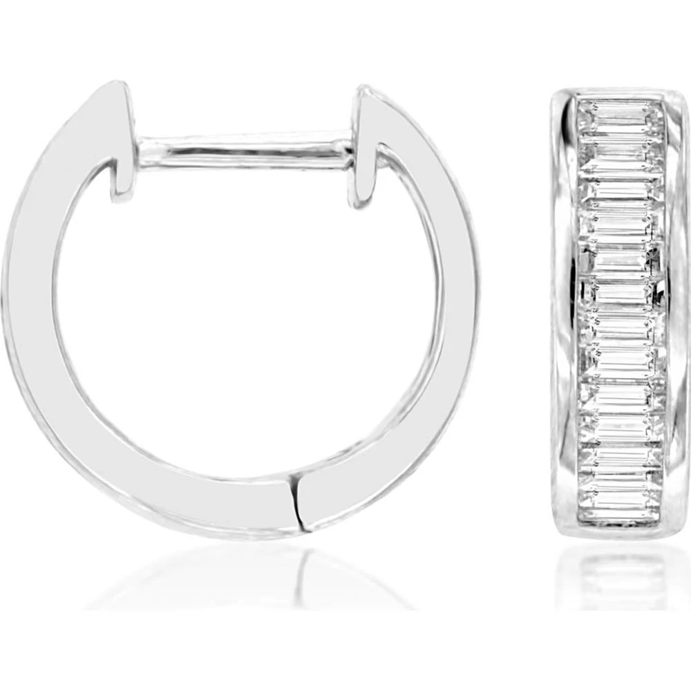 14K White Gold Diamond Hoop Earrings with Channel Set Diamonds - 0.44 Carats Total Diamond Weight - Royal Jewelry
