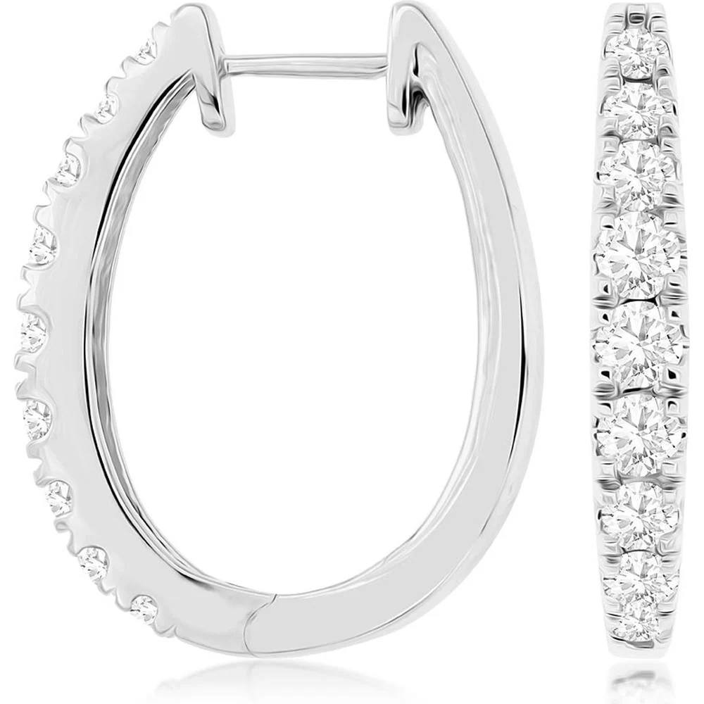 14K White Gold Diamond Hoop Earrings with Round-Cut Diamonds - 2.00 Carats Total Diamond Weight - Royal Jewelry