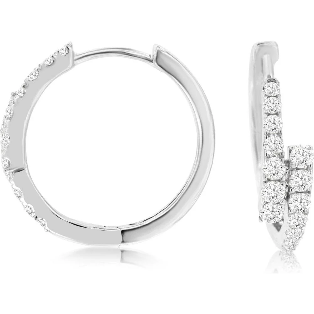 14K White Gold Diamond Huggie Hoop Earrings with Round Diamonds - 0.51 Carat Total Diamond Weight - Royal Jewelry