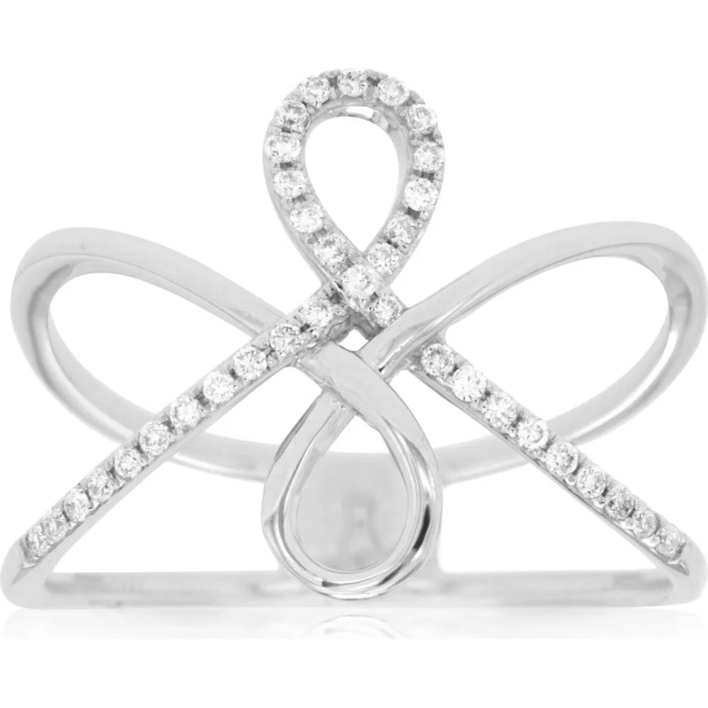 14K White Gold Diamond Infinity Ring with Round Diamonds - 0.14 Carats Total Diamond Weight - Royal Jewelry