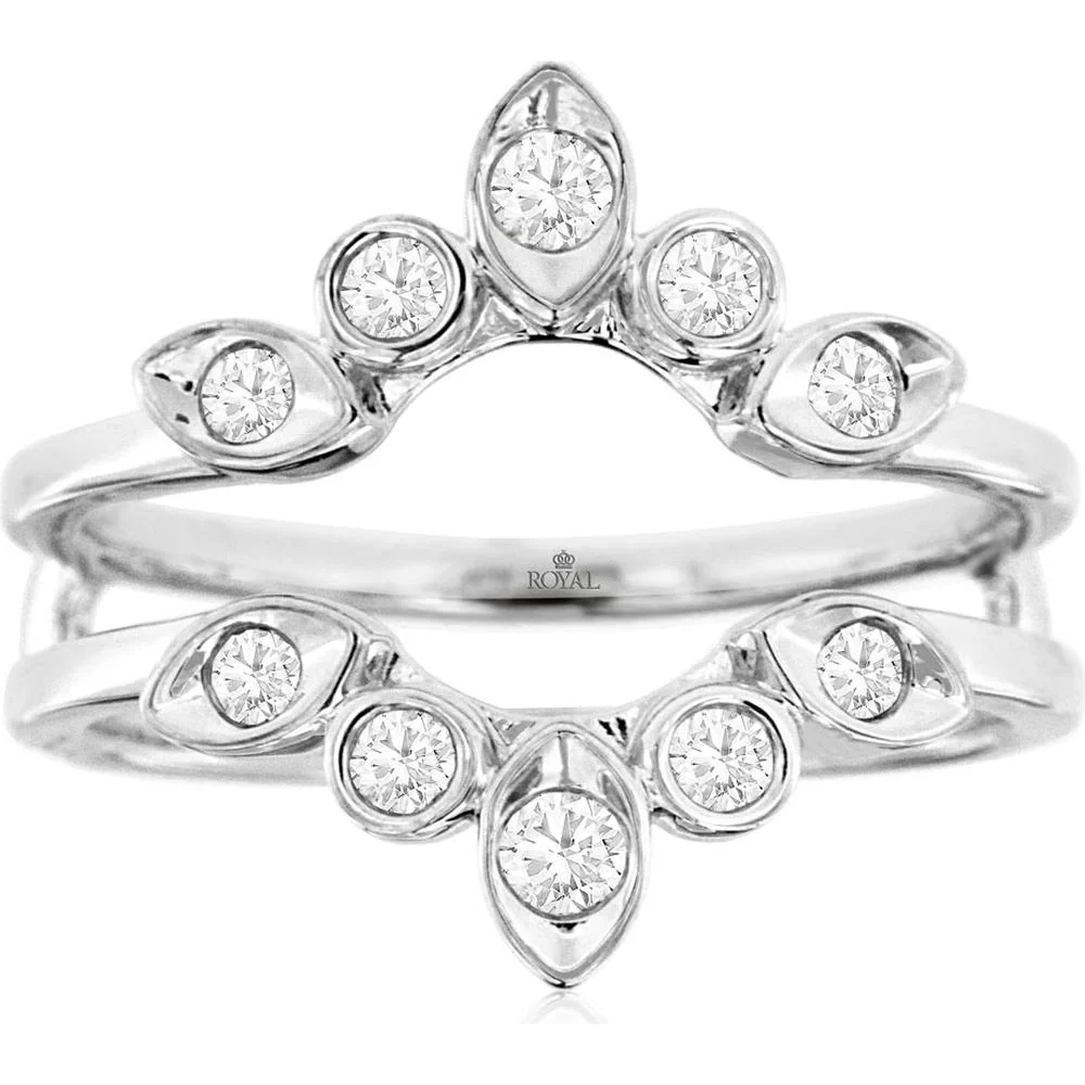 14K White Gold Diamond Insert Ring with Bezel Set Marquise and Round Diamonds - 0.33 Carat Total Weight - Royal Jewelry