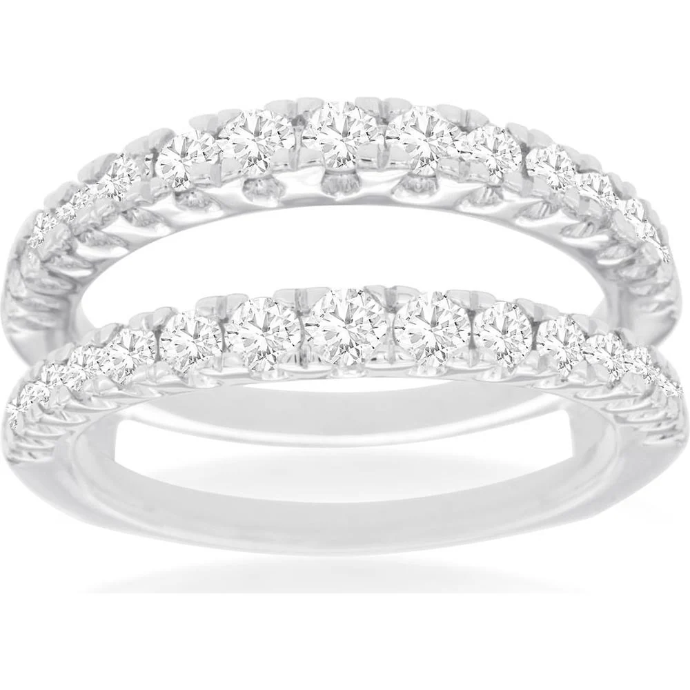 14K White Gold Diamond Insert Ring with Double-Row Diamond Setting - 0.98 Carats Total Diamond Weight - Royal Jewelry