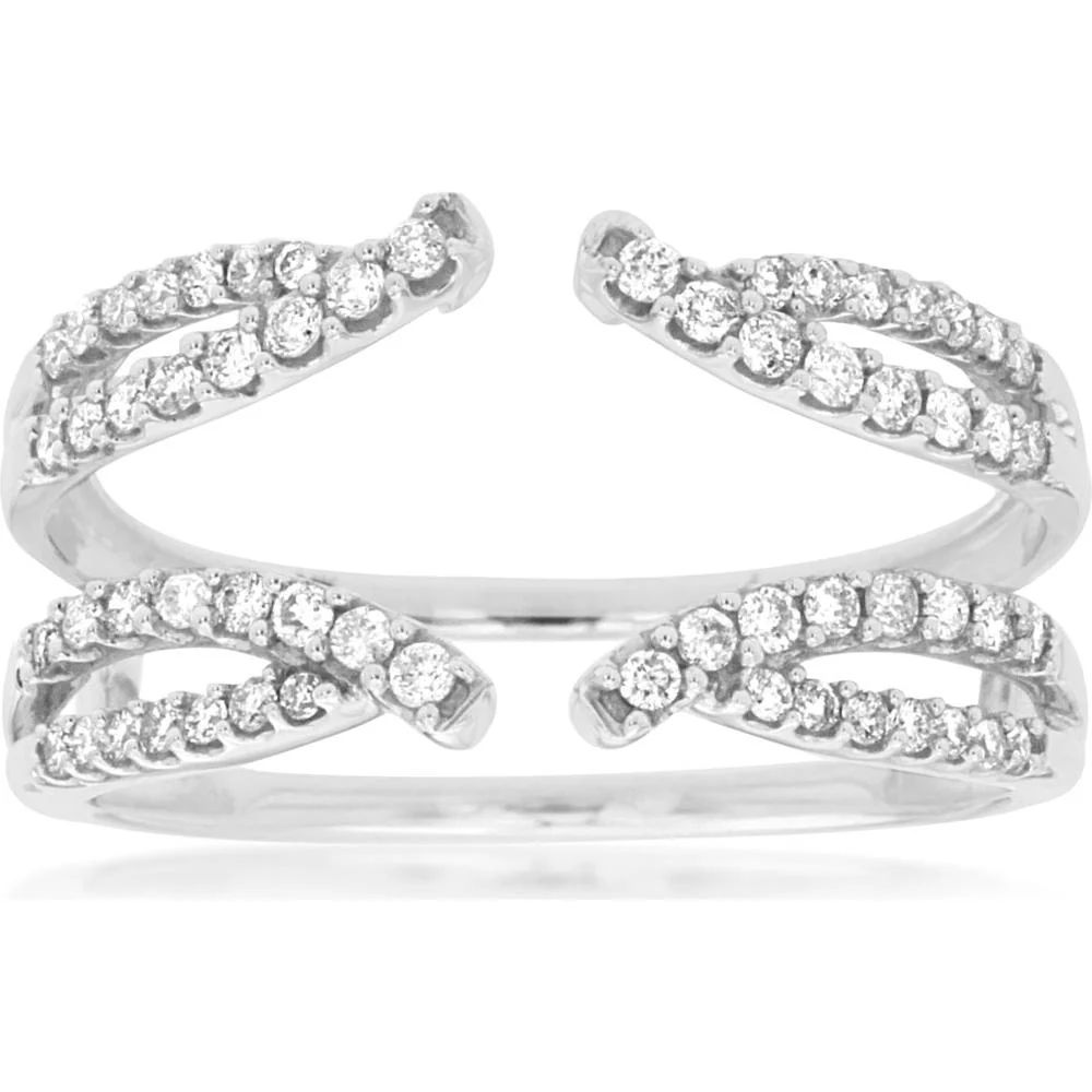 14K White Gold Diamond Insert Ring with Open Shank Design and Round Brilliant Cut Diamonds - 0.38 Carat Total Weight - Royal Jewelry