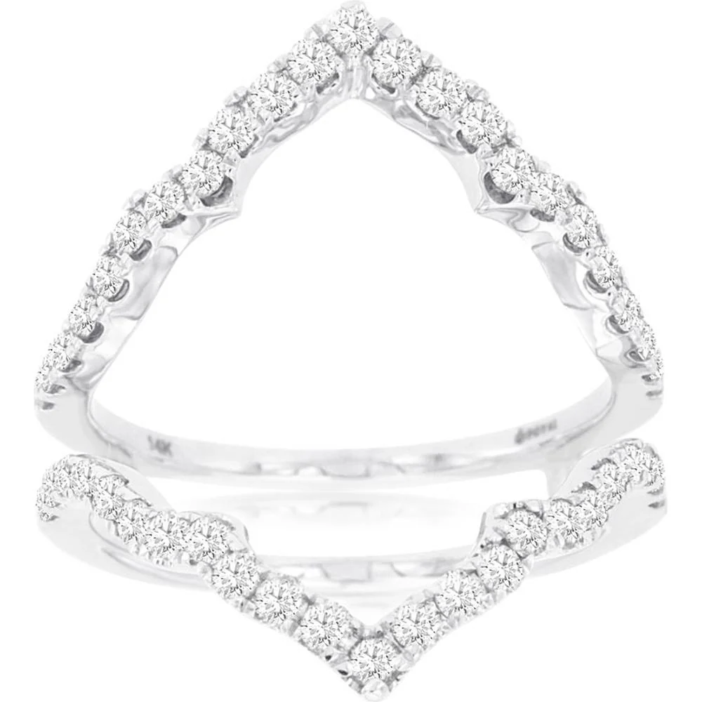 14K White Gold Diamond Insert Ring with Round Brilliant Chevron Contour and 0.75 Carat Total Weight - Royal Jewelry