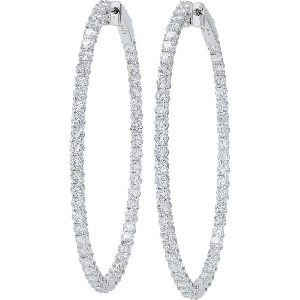 14K White Gold Diamond Inside - Out Hoop Earrings - 4.00 Carat Total Diamond Weight.