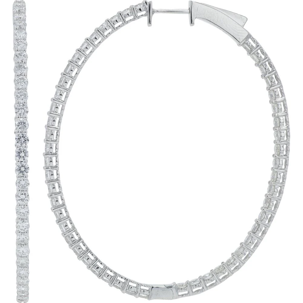 14K White Gold Diamond Inside - Out Hoop Earrings - 4.00 Carat Total Diamond Weight. - Image 2