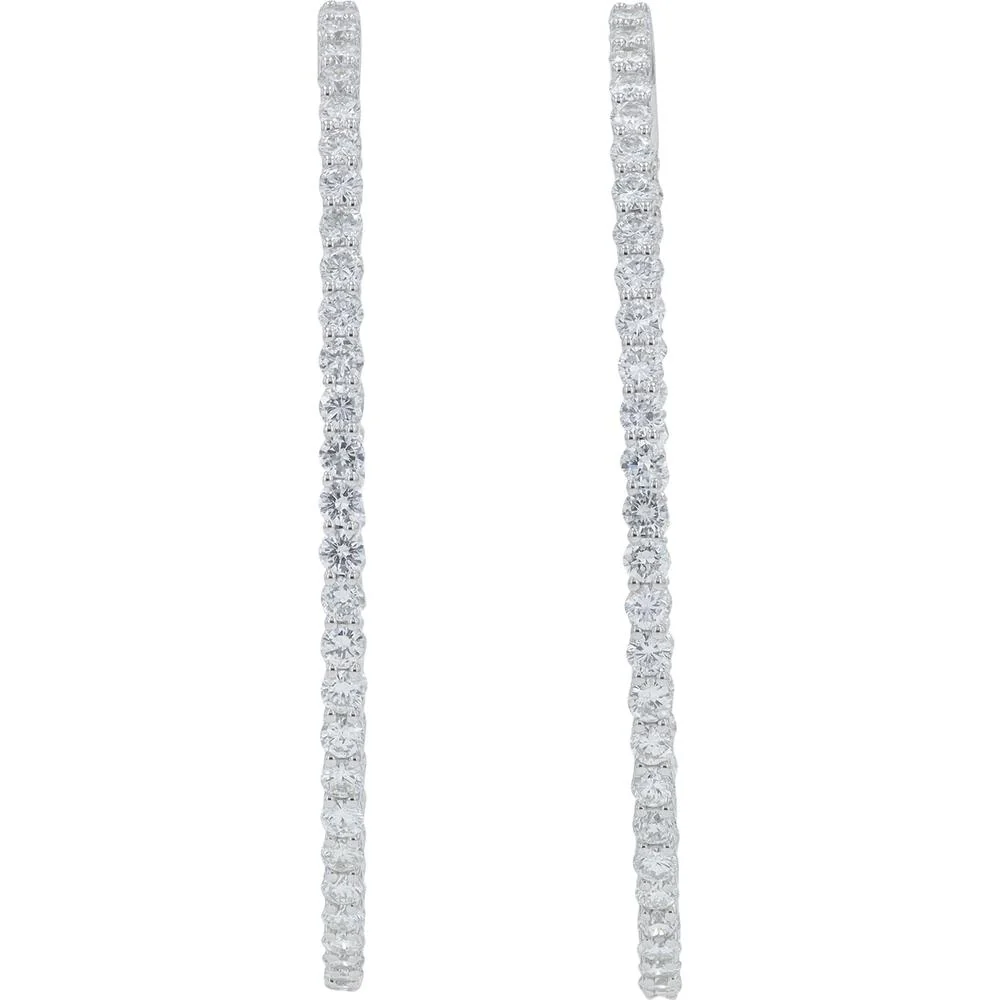 14K White Gold Diamond Inside - Out Hoop Earrings - 4.00 Carat Total Diamond Weight. - Image 3