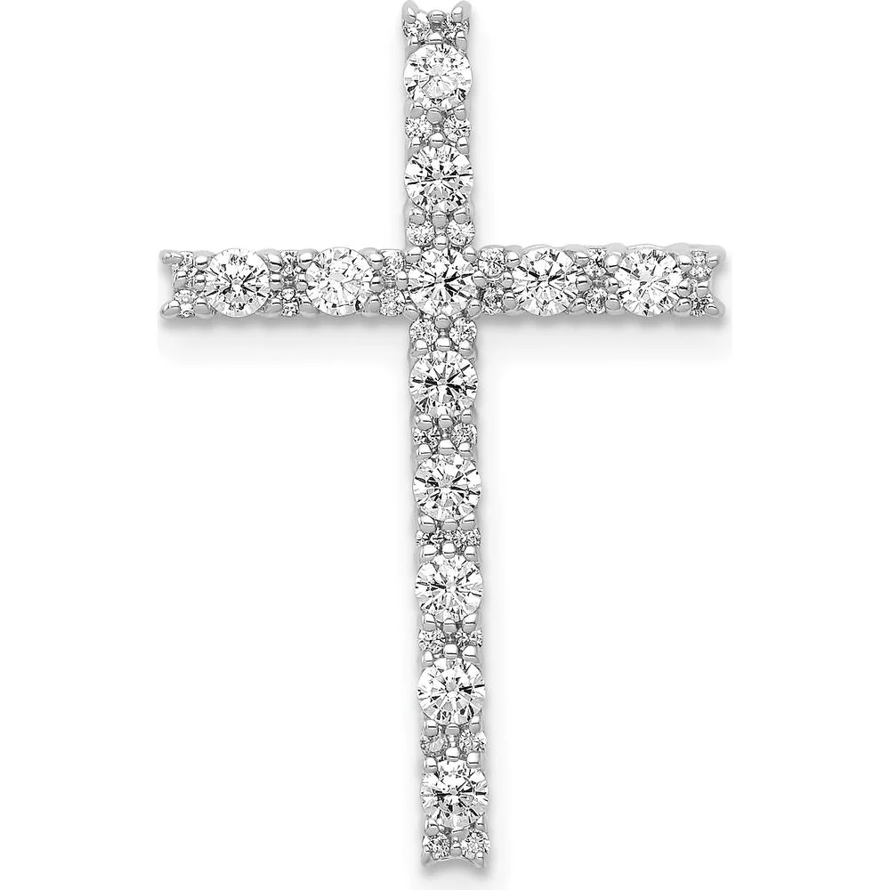 14K White Gold Diamond Latin Cross Pendant with 42 Round Natural Diamonds - 0.50 Carat Total Diamond Weight by Monteluci Fine Jewelry