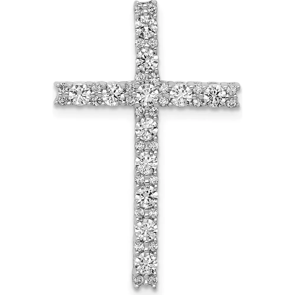 14K White Gold Diamond Latin Cross Pendant with Round Natural Diamonds - 0.75 Carat Total Diamond Weight by Monteluci Fine Jewelry