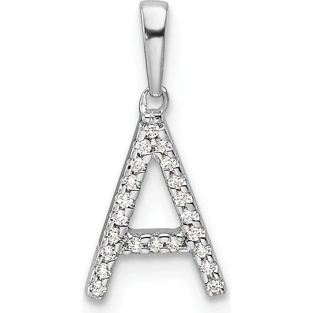 14K White Gold Diamond Letter A Pendant - 0.10 Carat Total Diamond Weight by Oro Pregiato