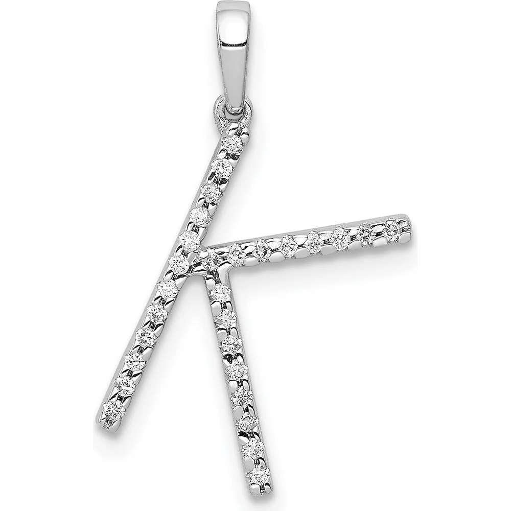 14K White Gold Diamond Letter K Initial Pendant - 0.084 Carat Total Diamond Weight by Oro Pregiato