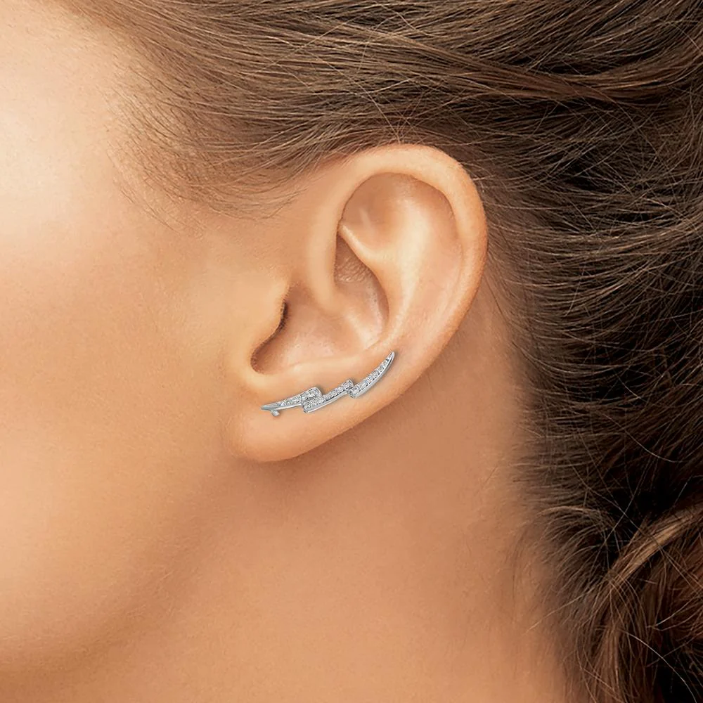 14K White Gold Diamond Lightning Ear Climbers - 0.66 Carats Total Diamond Weight by Monteluci Fine Jewelry - Image 3