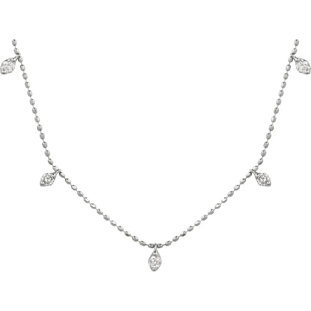 14K White Gold Diamond Necklace with 13 Diamond Stations - 1.00 Carat Total Diamond Weight - Royal Jewelry