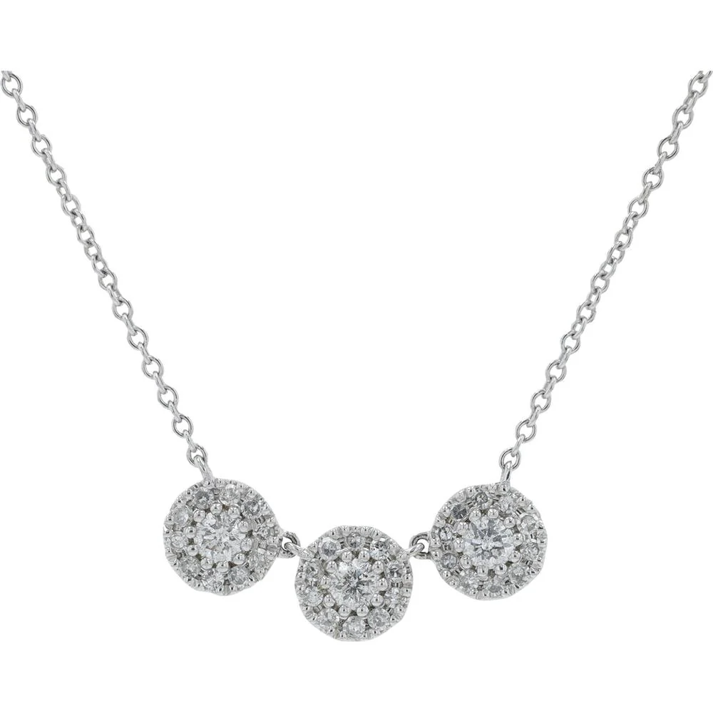 14K White Gold Diamond Necklace with 3 Diamond Clusters - 0.33 Carat Total Diamond Weight