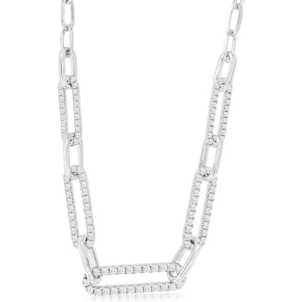 14K White Gold Diamond Necklace with 5 Diamond Stations - 0.71 Carats Total Diamond Weight - Royal Jewelry