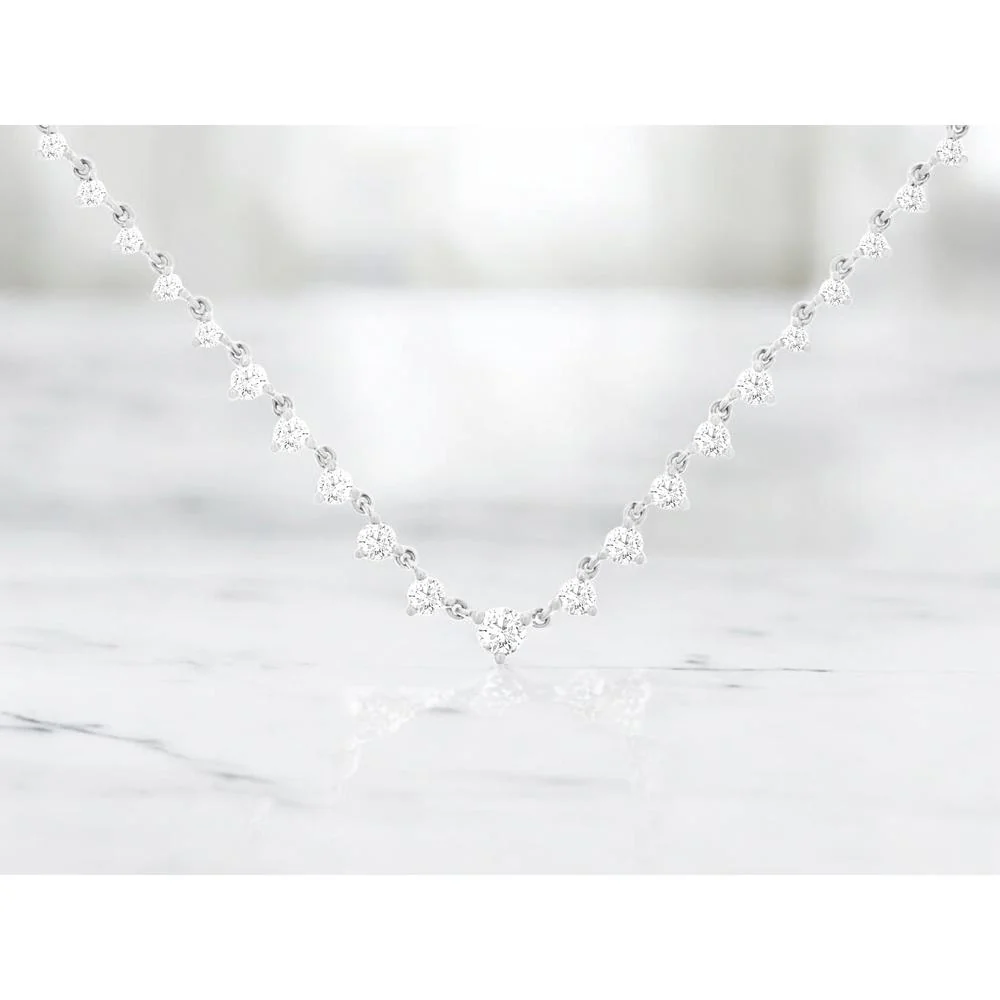14K White Gold Diamond Necklace with Diamond Cluster Design - 1.00 Carat Total Diamond Weight - Royal Jewelry - Image 2