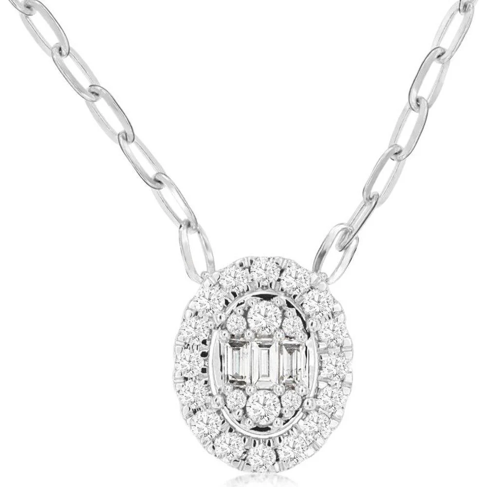 14K White Gold Diamond Necklace with Emerald-Cut and Round Brilliant Diamonds - 0.50 Carats Total Diamond Weight - Royal Jewelry