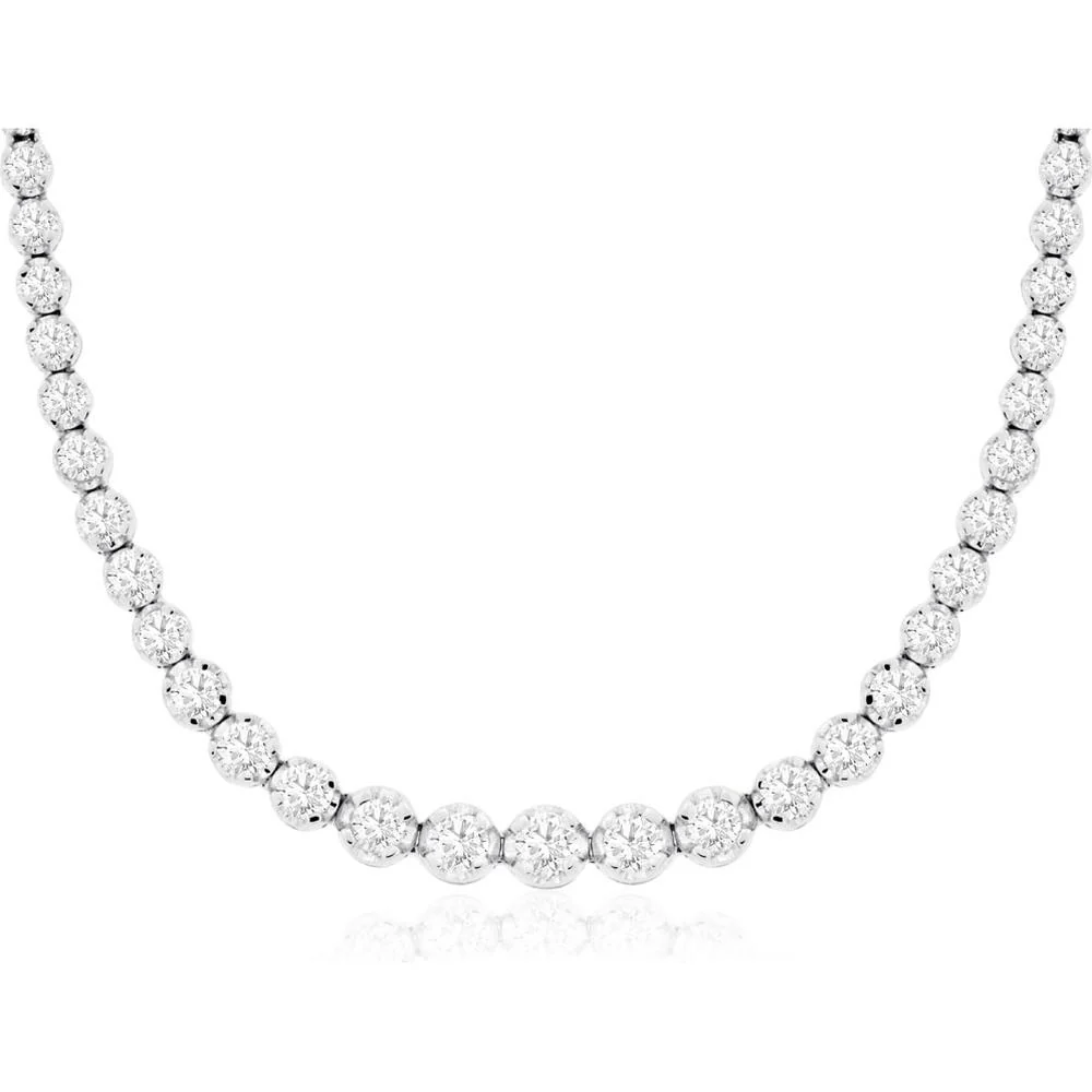 14K White Gold Diamond Necklace with Round Diamonds - 3.00 Carats Total Diamond Weight - Royal Jewelry