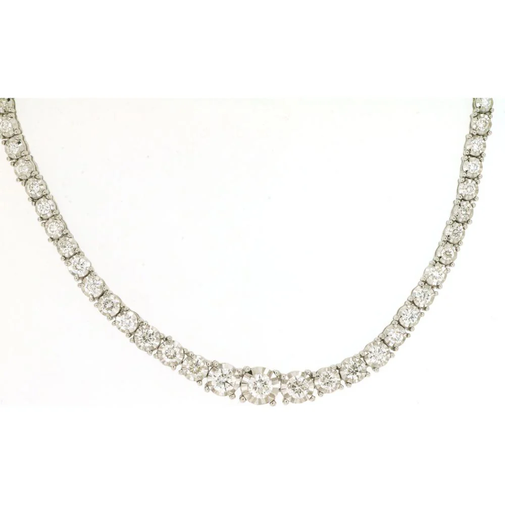 14K White Gold Diamond Necklace with Round Diamonds - 3.00 Carats Total Diamond Weight - Royal Jewelry