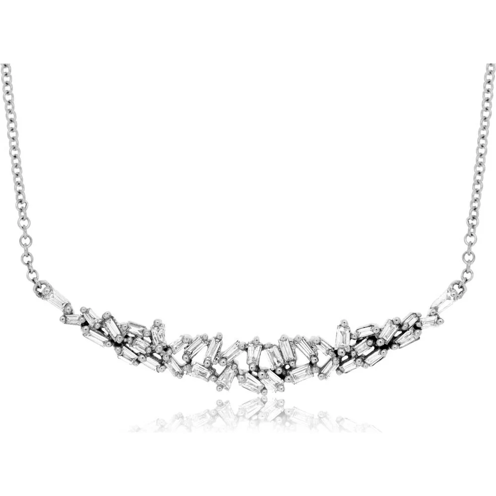 14K White Gold Diamond Necklace with Tapered Brilliant-Cut Diamonds - 0.42 Carats Total Diamond Weight - Royal Jewelry