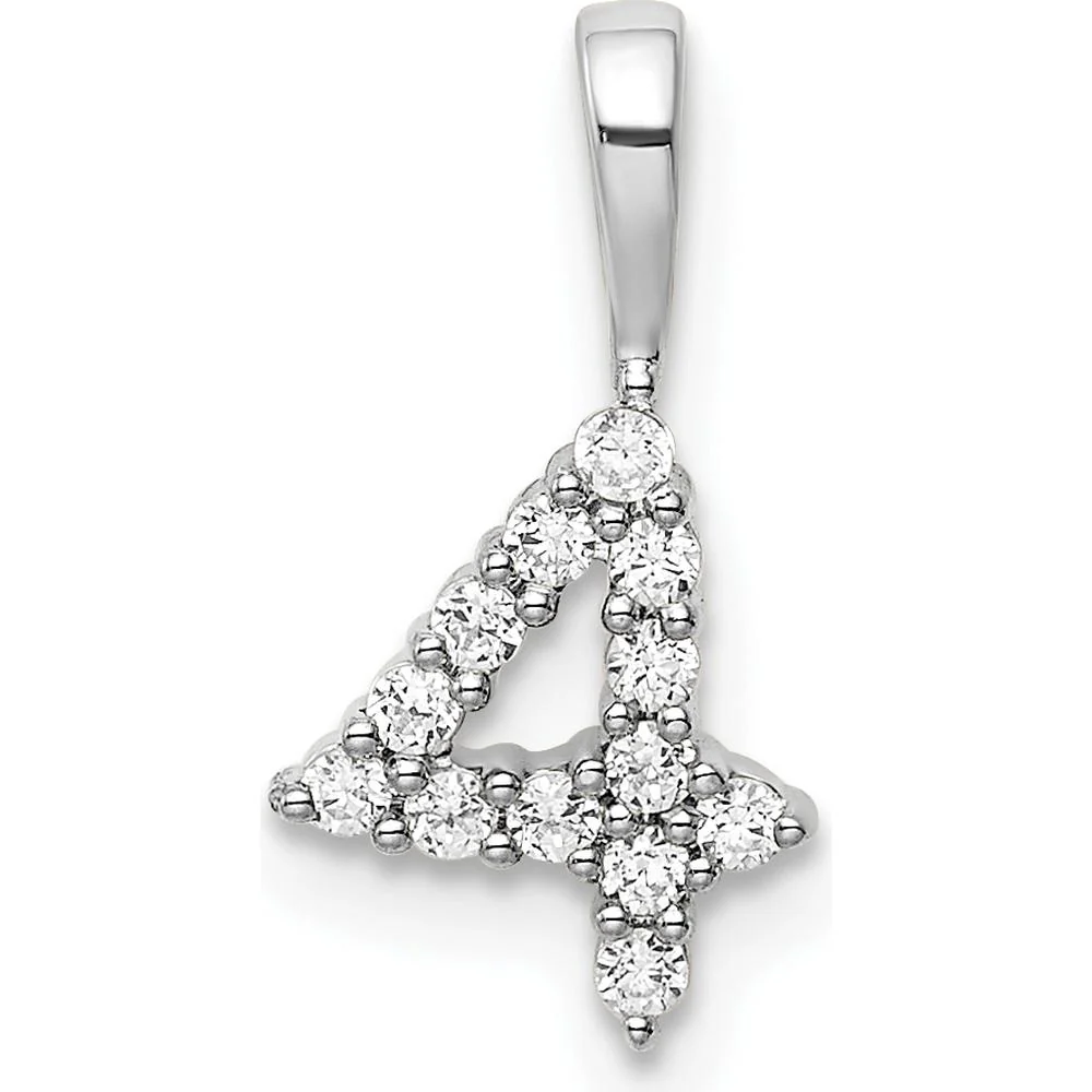 14K White Gold Diamond Number 4 Pendant with Pave Set Diamonds by Oro Pregiato