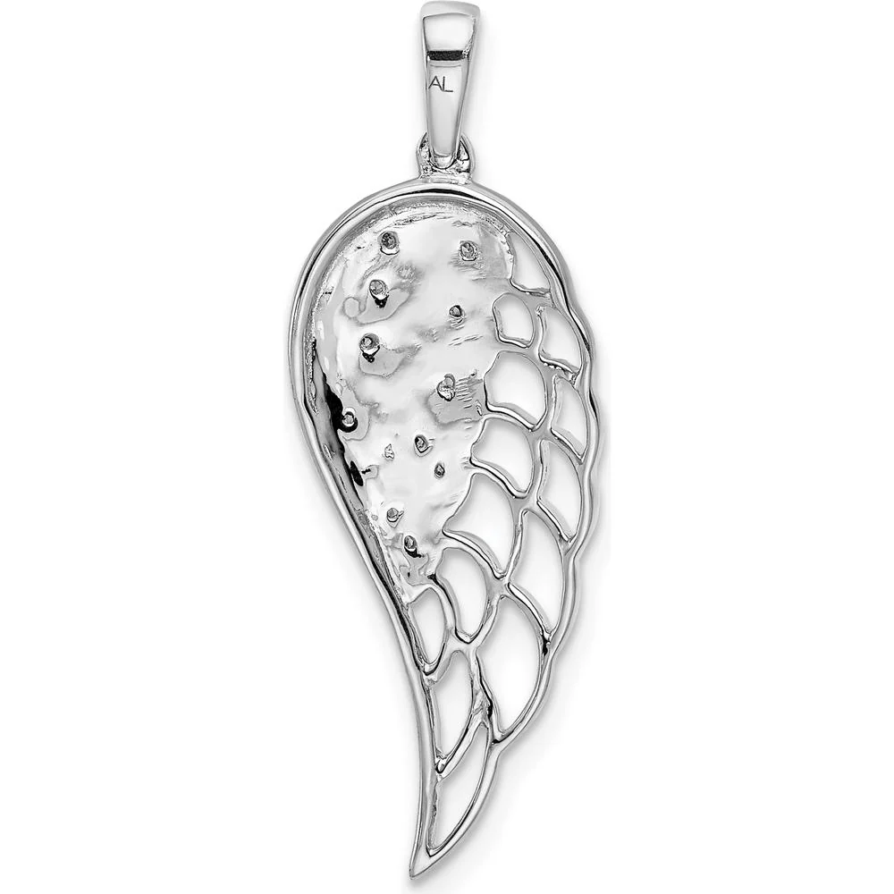 14K White Gold Diamond Open-work Wing Pendant with Round Diamonds - 0.03 Carat Total Diamond Weight by Monteluci Fine Jewelry - Image 3