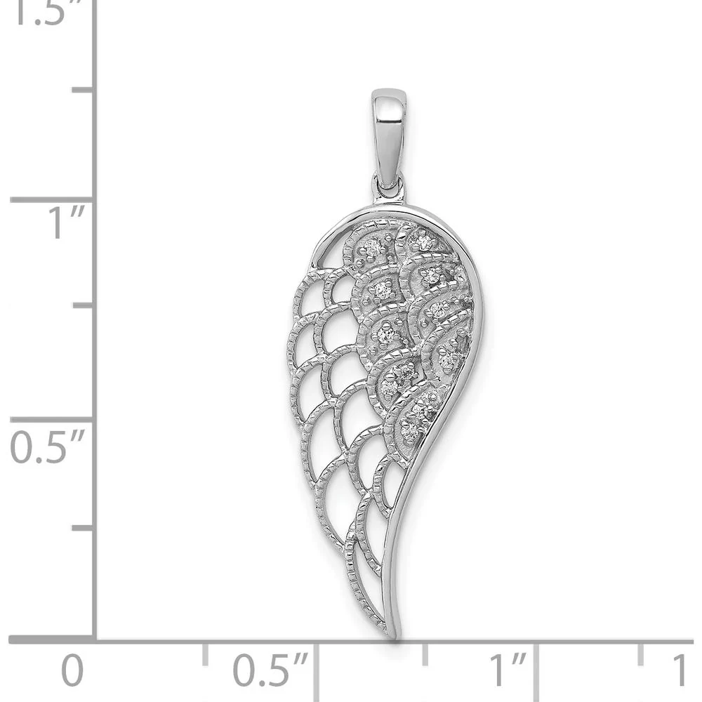 14K White Gold Diamond Open-work Wing Pendant with Round Diamonds - 0.03 Carat Total Diamond Weight by Monteluci Fine Jewelry - Image 4