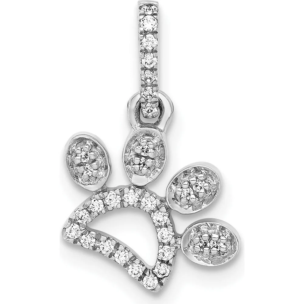 14K White Gold Diamond Paw Print Pendant with Round Diamonds - 0.10 Carat Total Diamond Weight by Monteluci Fine Jewelry