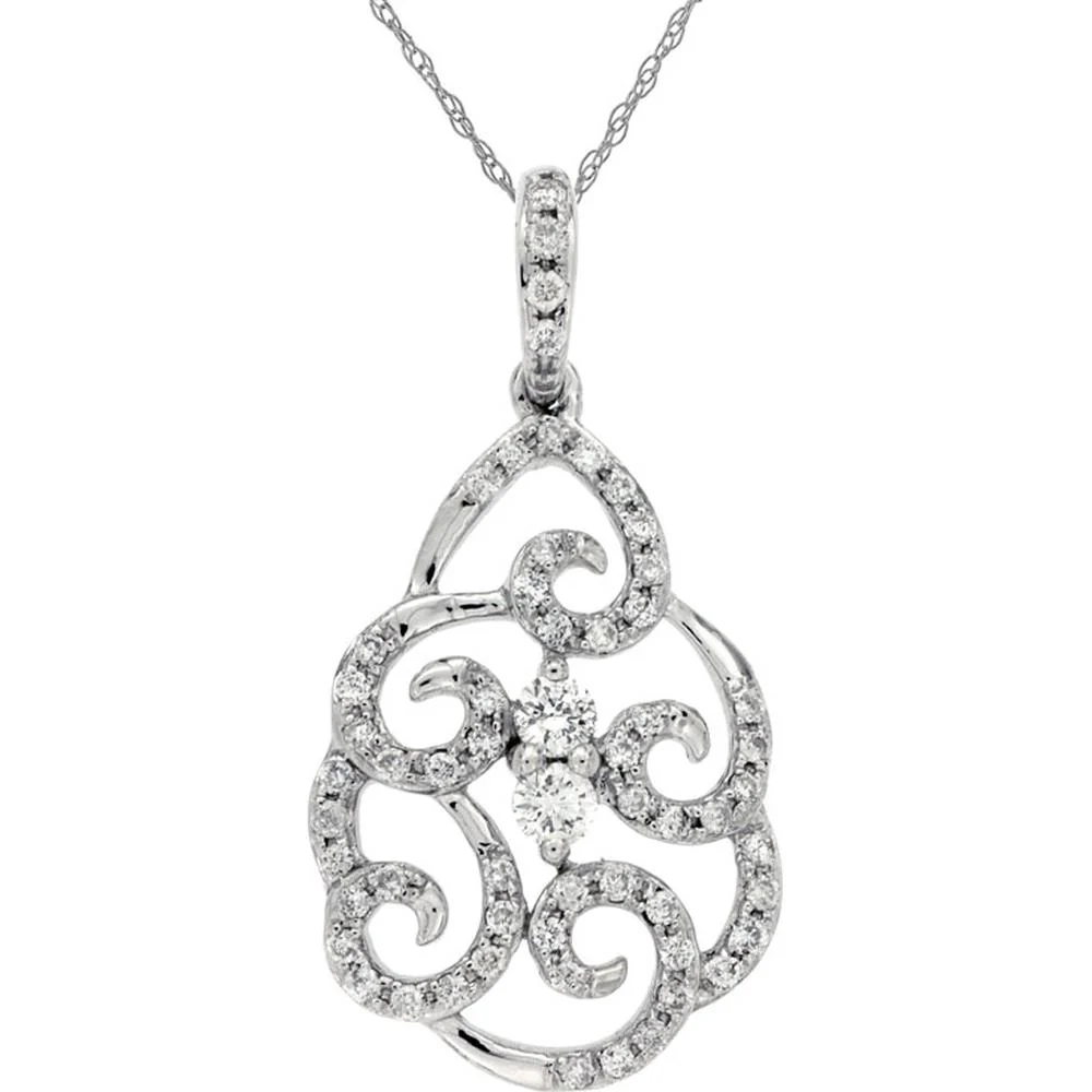 14K White Gold Diamond Pendant - 0.24 Carats Total Diamond Weight - Royal Jewelry