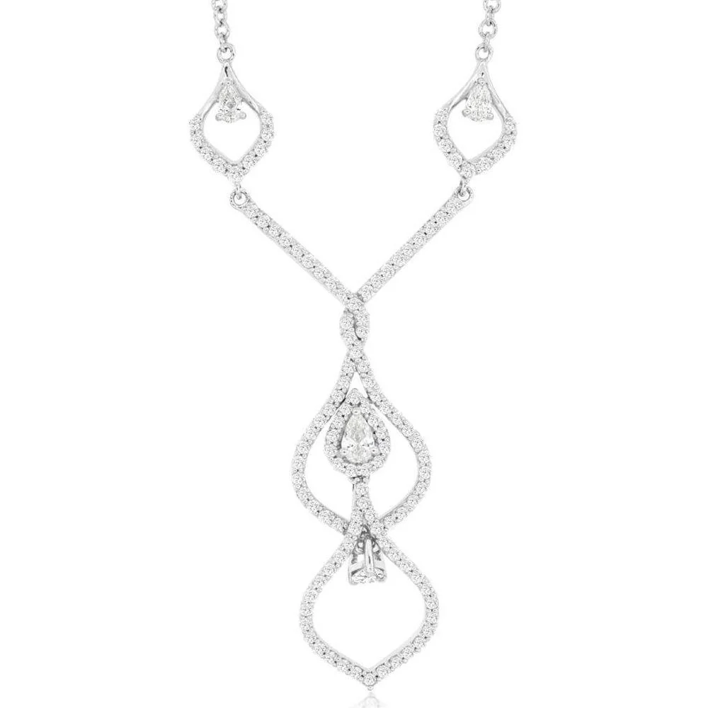 14K White Gold Diamond Pendant Necklace with Pear-Shaped Diamond - 1.25 Carats Total Diamond Weight - Royal Jewelry
