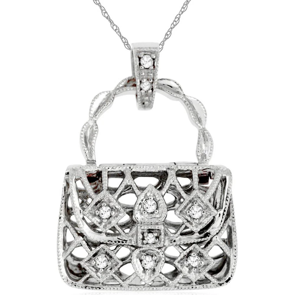 14K White Gold Diamond Pendant with Round Diamonds - 0.15 Carats Total Diamond Weight - Royal Jewelry