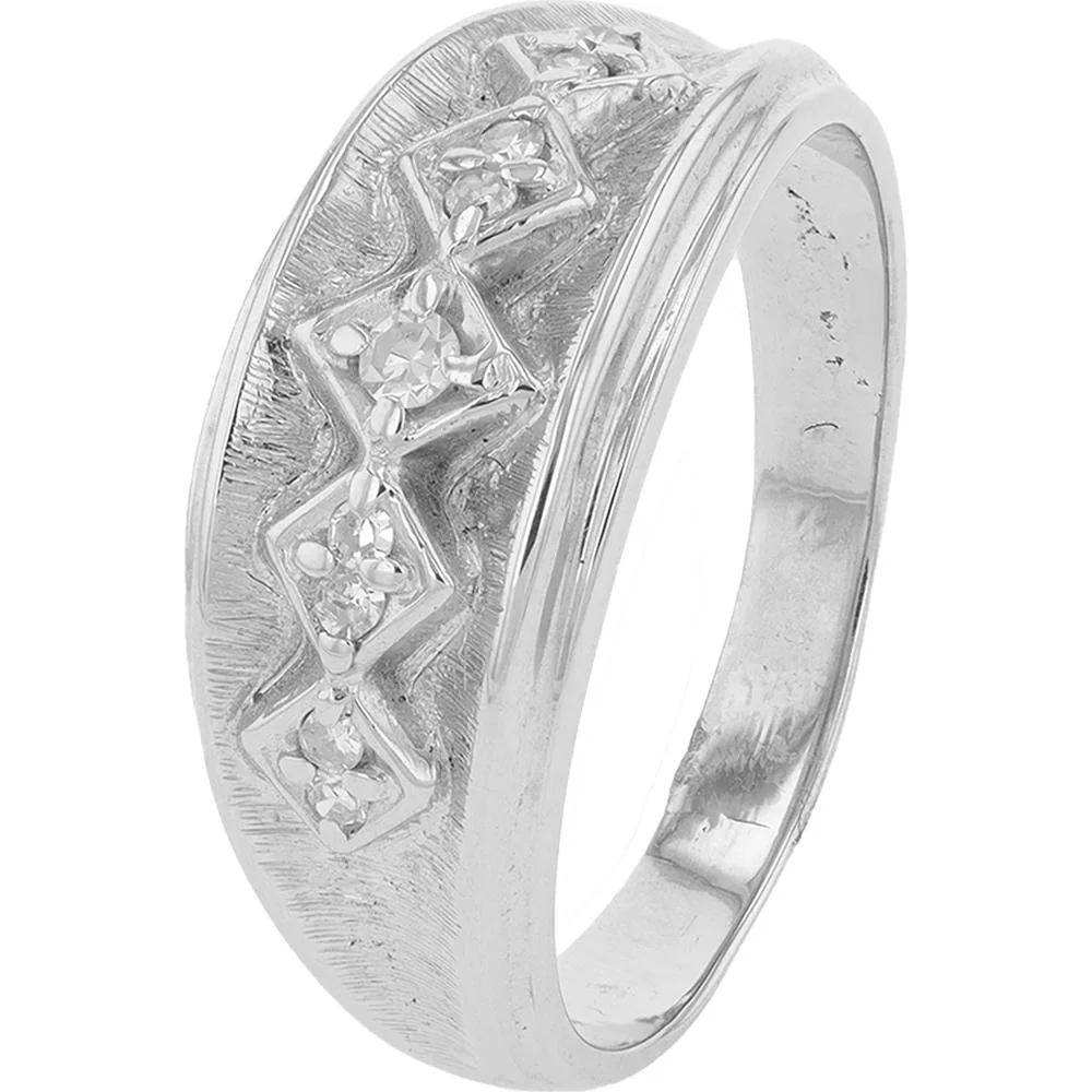 14K White Gold Diamond Ring with 0.12 Carat Total Weight in Square Settings